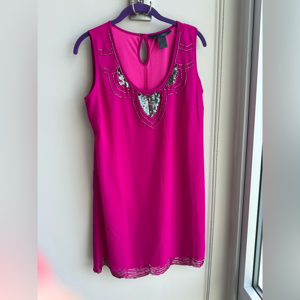 Blue Rain Pink Beaded Shift Dress